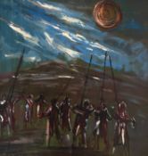 ‡ ANDREW VICARI (Welsh 1932-2016) oil on panel - entitled verso, 'The Savinellis', signed