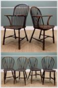 SIX 19TH C. WINDSOR CHAIRS, four bow-back side chairs, two stamped 'G. Parman', 86cms (h)