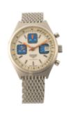 HEUER STAINLESS STEEL CHRONOGRAPH BRACELET WATCH, c. 1980, ref. 1611, made by Monnin (France)
