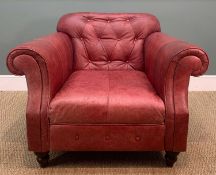 19TH C. STYLE LEATHER CLUB CHAIR, deep 'lounging' seat, 85 (h) x 110 (w) x 93 (d)