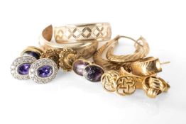 GROUP OF GOLD EARRINGS comprising six pairs of 9ct gold earrings, pair of silver earrings