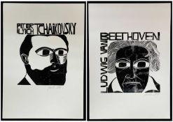 ‡ PAUL PETER PIECH (American, lived / worked Wales 1920-1996) woodcut prints - two black and white