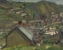 JOAN OXLAND (1920-2009) oil on board - No. 3 Backyards, Bargoed, signed and dated 1956, 40 x 50cms