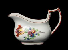 19TH C. BRISTOL 'MANSION HOUSE' TYPE MILK JUG, painted with floral sprays in bright coloured