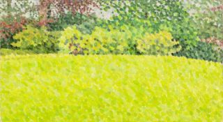 ‡ WILLIAM WILKINS (b.1938) oil on canvas - entitled verso 'Rain, The Edge of The Lawn'