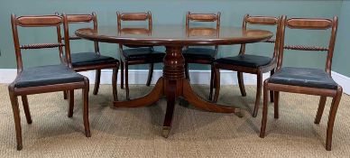 REGENCY MAHOGANY BREAKFAST TABLE & CHAIRS, possibly Irish, table with tilt action top