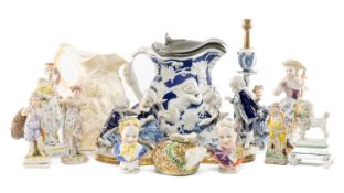 ASSORTED 19TH C. BRITISH & CONTINENTAL CERAMICS, including pair German porcelain busts