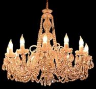 FINE BOHEMIAN / CZECH 12-LIGHT MOULDED & CUT GLASS CHANDELIER, 20th C., baluster column issuing