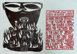 ‡ PAUL PETER PIECH (American, lived / worked Wales 1920-1996) two-colour woodcut print - quote