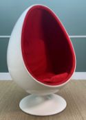 THOR LARSEN 'OVALIA/UOVO' STYLE SWIVEL EGG CHAIR, white shell, red cloth interior