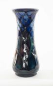 SALLY TUFFIN FOR MOORCROFT, waisted 'Lattice' pattern vase, painted and impressed marks, 20.5cms (h)