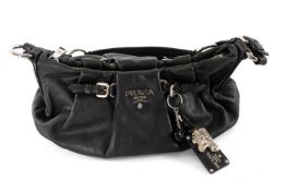 PRADA BLACK SMALL SHOULDER BAG/HOBO BR3798, pleated soft leather, ID tag