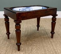 VICTORIAN MAHOGANY COMMODE STOOL, with blue printed pottery liner by Brown-Westhead, Moore & Co.