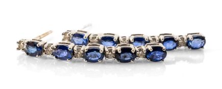PAIR OF WHITE METAL SAPPHIRE & DIAMOND EARRINGS, 2.7gms in Prestige Jewellers box