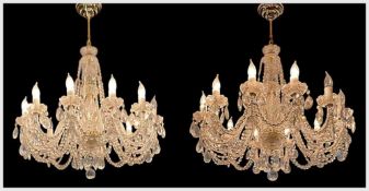 FINE PAIR BOHEMIAN / CZECH 12-LIGHT MOULDED & CUT GLASS CHANDELIERS, 20th C., twisted arms, swags