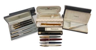 ASSORTED VINTAGE & MODERN WRITING INSTRUMENTS, including silver Ballet ballpoint pen, Parker