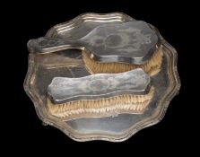 GEORGE V SILVER SALVER, Sheffield 1928, shaped moulded edge, engraved bell flower swags