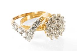 TWO 18CT RINGS, the first seven-stone brilliant cut diamond half wishbone ring