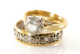 TWO GOLD RINGS comprising 18ct yellow and white gold diamond chip eternity ring and an 18ct gold