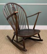 MID-CENTURY ERCOL GRANDFATHER ROCKING CHAIR 316, Old Colonial Antique finish, blue label, seat