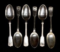 SET OF SIX MODERN SILVER DESSERT SPOONS, Sheffield 1972, double-struck fiddle, thread, and shell