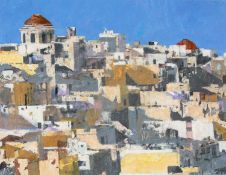 ‡ PATRICIA AITHIE (Welsh born 1957) oil and pastel - entitled verso, 'View from Upper Barrakka