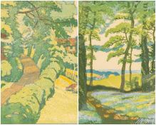 JOHN HALL THORPE (Australian, 1874-1947) woodcut - The Bluebell Wood, The Country Lane