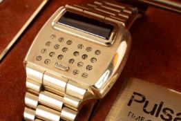 PULSAR GOLD PLATED 'TIME COMPUTER CALCULATOR' BRACELET WATCH SET, c. 1970s, ref. 3822-2, presumed
