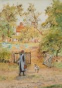 HENRY JOHN YEEND KING (British 1855-1924) watercolour - pastoral scene with milkmaid and dog