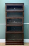 GLOBE WERNICKE FIVE-TIER STAINED OAK WATERFALL BOOKCASE, 191 (h) x 87 (w) x 38cms (d)