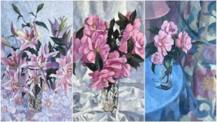 BRYN RICHARDS (Welsh, 1922-2023) oil on board - three paintings of flowers, one is signed