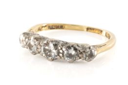 18CT GOLD FIVE STONE DIAMOND RING, 0.5cts overall approx., ring size H, 2.5gms