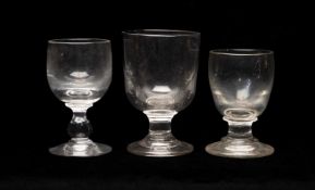 THREE ANTIQUE GLASS RUMMERS, largest 15.5cms (h) (3)