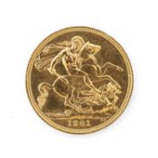 ELIZABETH II GOLD SOVEREIGN, 1981, 7.9g