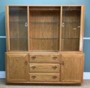 ERCOL WINDSOR SIDEBOARD 2073 & DISPLAY CABINET, 2161, standard height, upper drawer with cutlery
