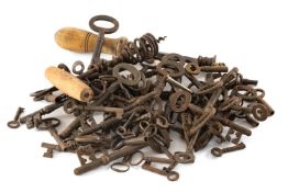 ASSORTED VINTAGE & ANTIQUE IRON / STEEL KEYS, together with corkscrew, and novelty tin opener (76)