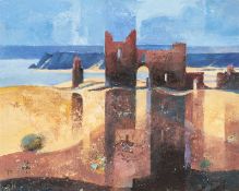 ‡ ROBERT HARRISON (b.1943) oil on card - Pennard Castle on the Gower Peninsula