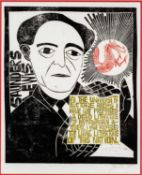 ‡ PAUL PETER PIECH (1920-1996) three colour woodcut print - Saunders Lewis