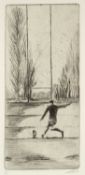 ‡ EURFRYN LEWIS (b. 1976) limited edition (1/10) drypoint etching – ‘Kicking Practice/Ymarfer Cicio’