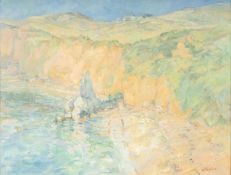 ‡ AUDREY HIND (b.1936) oil - entitled verso, 'Porth Padrig'