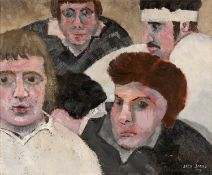 ‡ JACK JONES (1922-1993) oil on board – entitled verso ‘Rugby Scene’