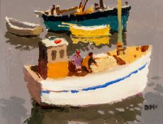 ‡ DONALD McINTYRE (1923-2009) acrylic - entitled verso, 'White Fishing Boat'