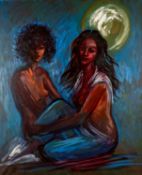 ‡ ANDREW VICARI (1932-2016) oil on canvas - portrait of two seated ladies