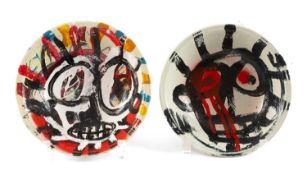 NEALE HOWELLS (b.1965) two mixed media on ceramic bowls - abstracts