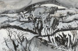 ‡ GWILYM PRICHARD (1931-2015) watercolour - winter landscape, signed and dated '75