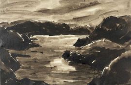 ‡ SIR KYFFIN WILLIAMS RA (1918-2006) ink & wash - entitled verso, 'Teifi Pools, No.2'