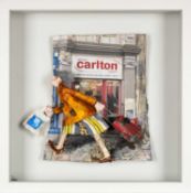 ‡ LUNED RHYS PARRI (b.1970) mixed media and 3D construction - 'Rhuthro Heibio'r Siop Fara