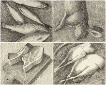 ‡ CHARLES BURTON (b.1929) set of four limited edition (artist proof) etchings - fish, hare, chopping