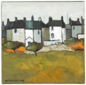 ‡ WILF ROBERTS (1941-2016) oil on canvas - entitled verso, 'Houses at Tanygrisiau (ii)'