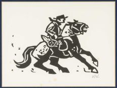 ‡ SIR KYFFIN WILLIAMS RA (1918-2006) linocut - Patagonian horse rider